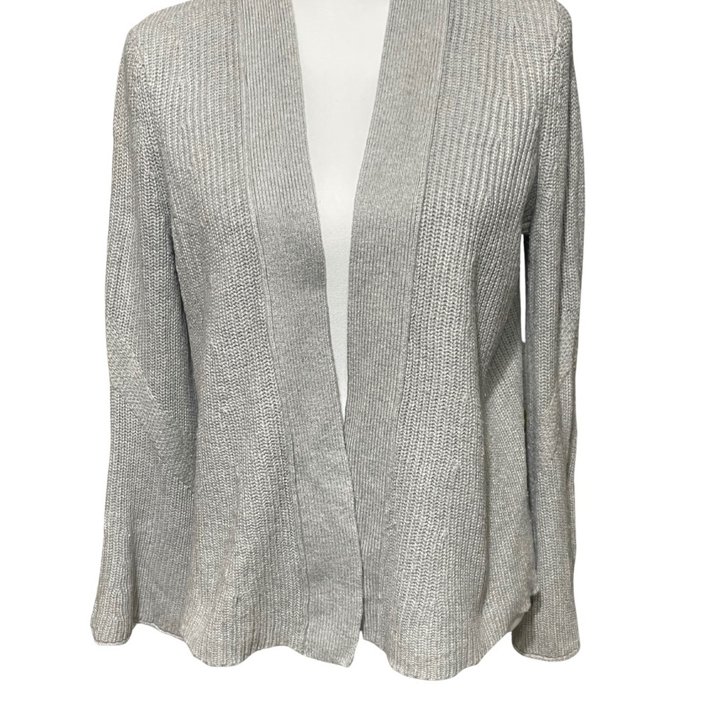 LOFT Women's Gray Open-Front Cardigan with detailed flair sleeve